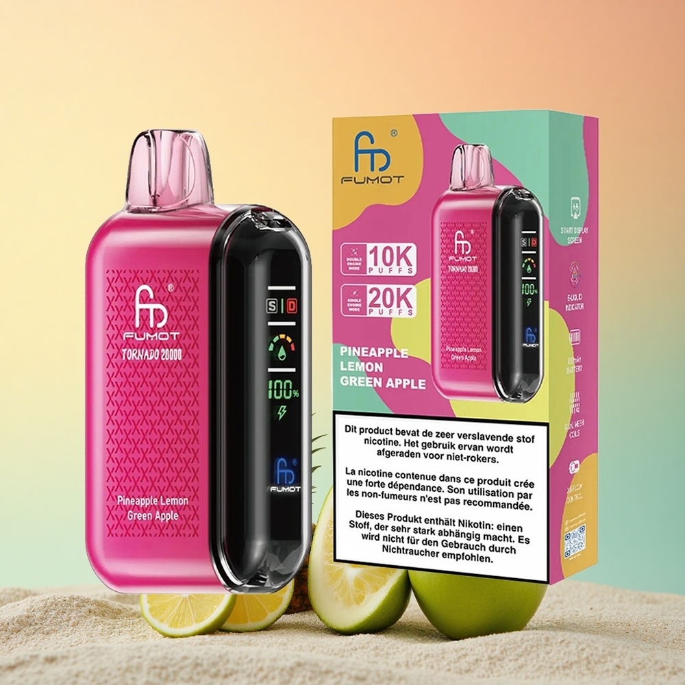 Fumot Tornado 20000 Puffs Ananas Zitrone Grüner Apfel Dual Mesh Coil Smart Display