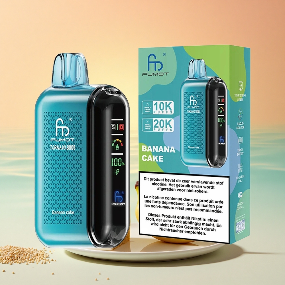 Fumot Tornado 20000 Puffs Bananenkuchen Dual Mesh Coil Smart Display