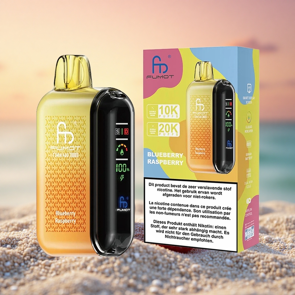 Fumot Tornado 20000 Puffs Blaubeere Himbeere Dual Mesh Coil Smart Display