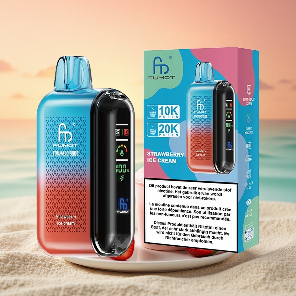 Fumot Tornado 20000 Puffs Erdbeer-Eis Doppel-Mesh mit Smart-Display