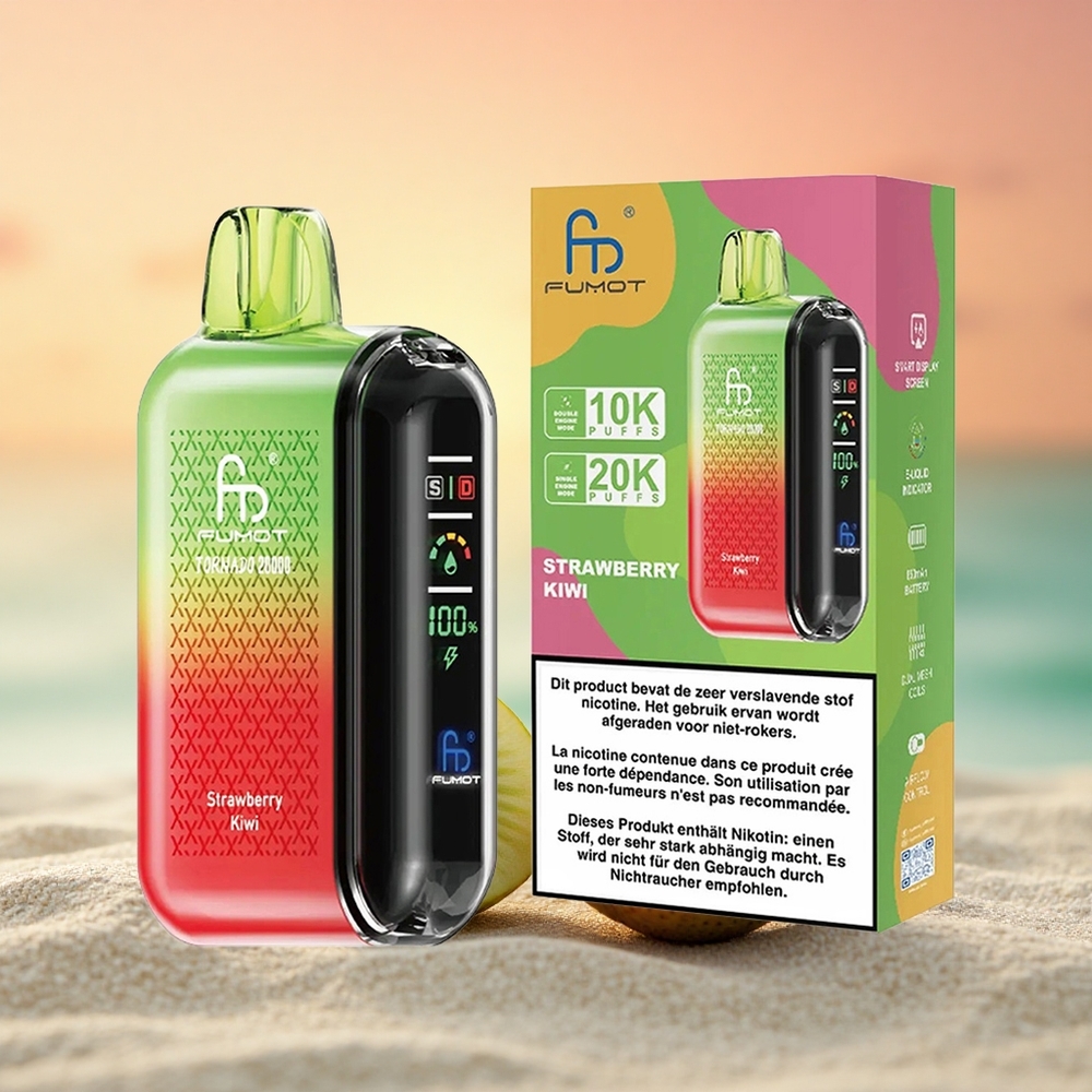 Fumot Tornado 20000 Puffs Erdbeer-Kiwi Dual Mesh Coil Smart Display