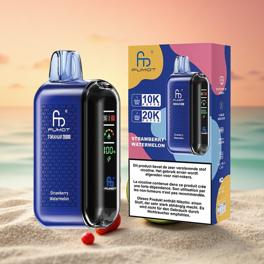 Fumot Tornado 20000 Puffs Erdbeer-Wassermelone Dual Mesh Coil 20ml 850mAh Smart Display