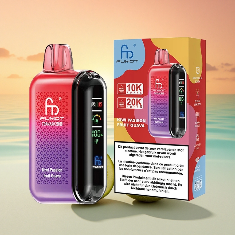 Fumot Tornado 20000 Puffs Kiwi-Maracuja-Guava Dual Mesh Coil Smart Display