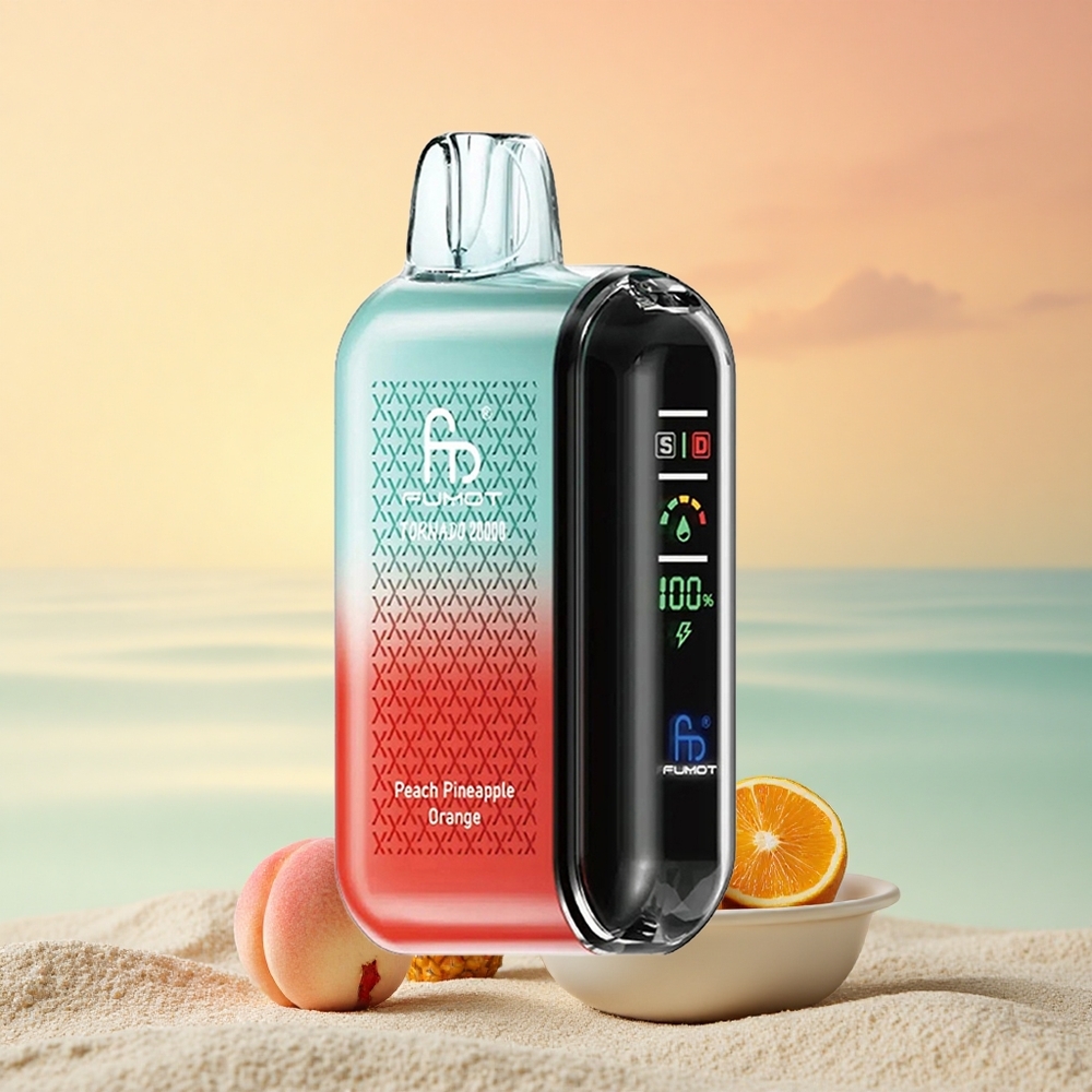 Fumot Tornado 20000 Puffs Pfirsich Ananas Orange Dual Mesh Coil Smart Display