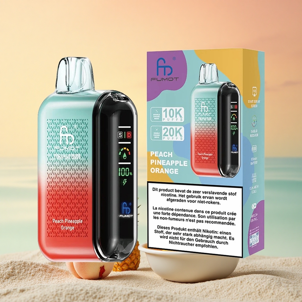 Fumot Tornado 20000 Puffs Pfirsich Ananas Orange Dual Mesh Coil Smart Display