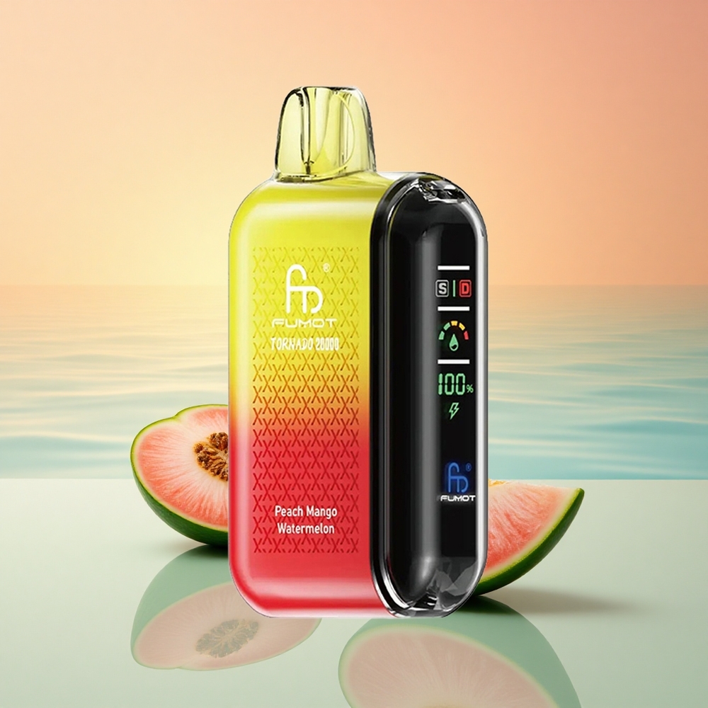 Fumot Tornado 20000 Puffs Pfirsich-Mango-Wassermelone Dual Mesh Coil Smart Display