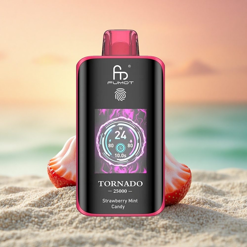 Fumot Tornado 25000 Puffs Erdbeer-Minz-Bonbon mit HD-Bildschirm und 20ml Vorratsflüssigkeit