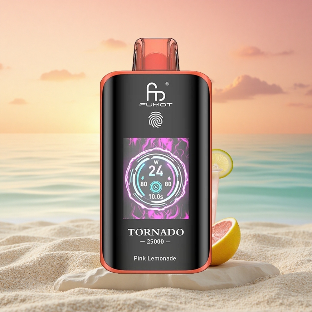 Fumot Tornado 25000 Puffs Rosafarbene Limonade mit HD-Bildschirm und 700mAh Akku