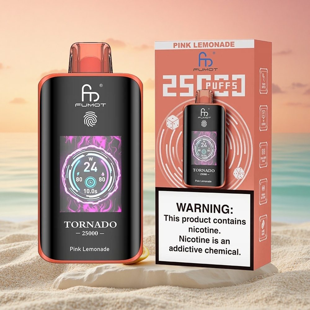 Fumot Tornado 25000 Puffs Rosafarbene Limonade mit HD-Bildschirm und 700mAh Akku
