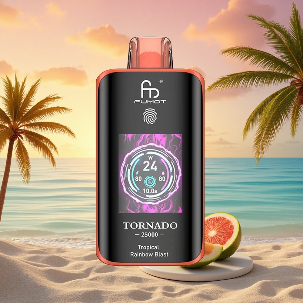 Fumot Tornado 25000 Puffs Tropischer Regenbogen-Sturm mit HD-Bildschirm und 700mAh Akku