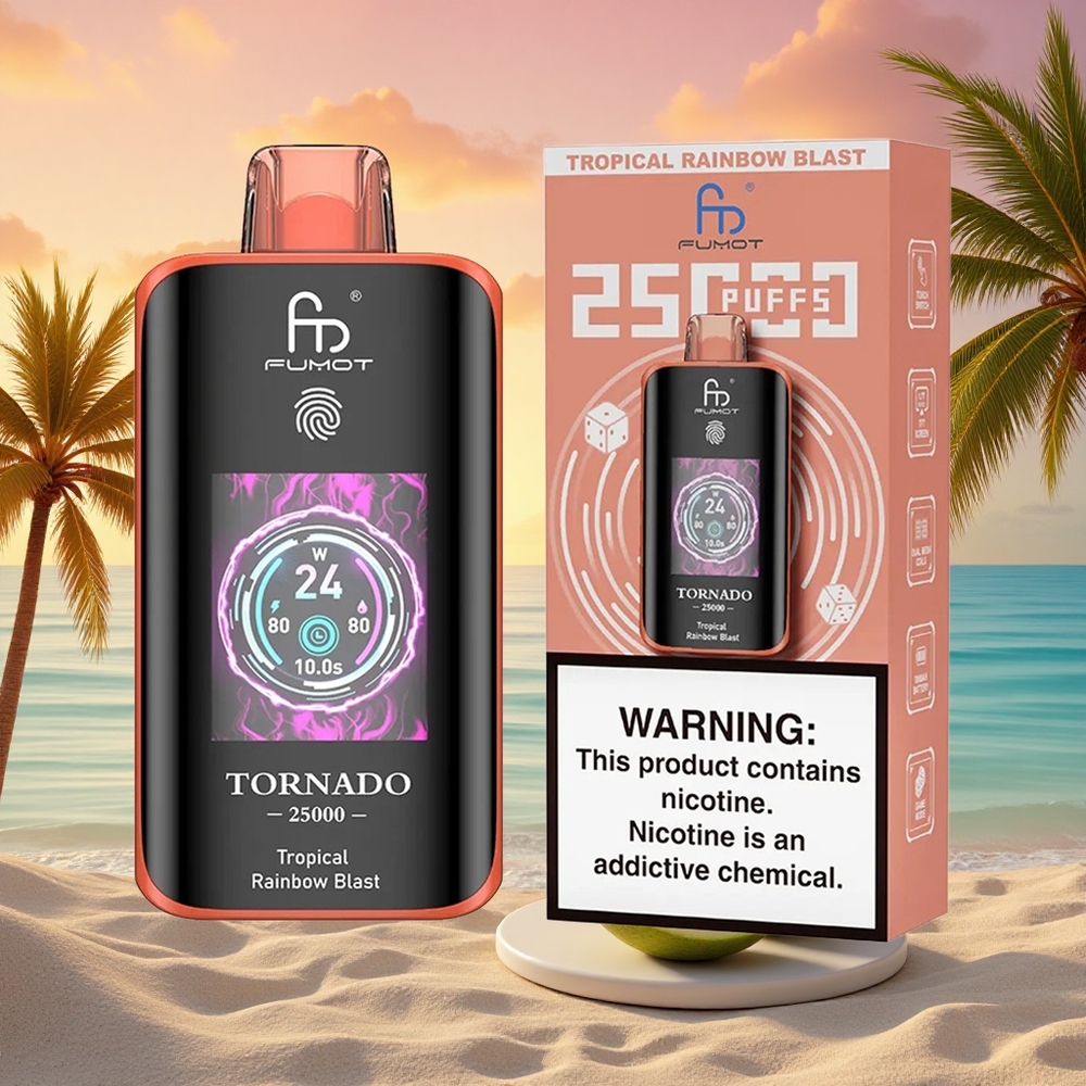 Fumot Tornado 25000 Puffs Tropischer Regenbogen-Sturm mit HD-Bildschirm und 700mAh Akku
