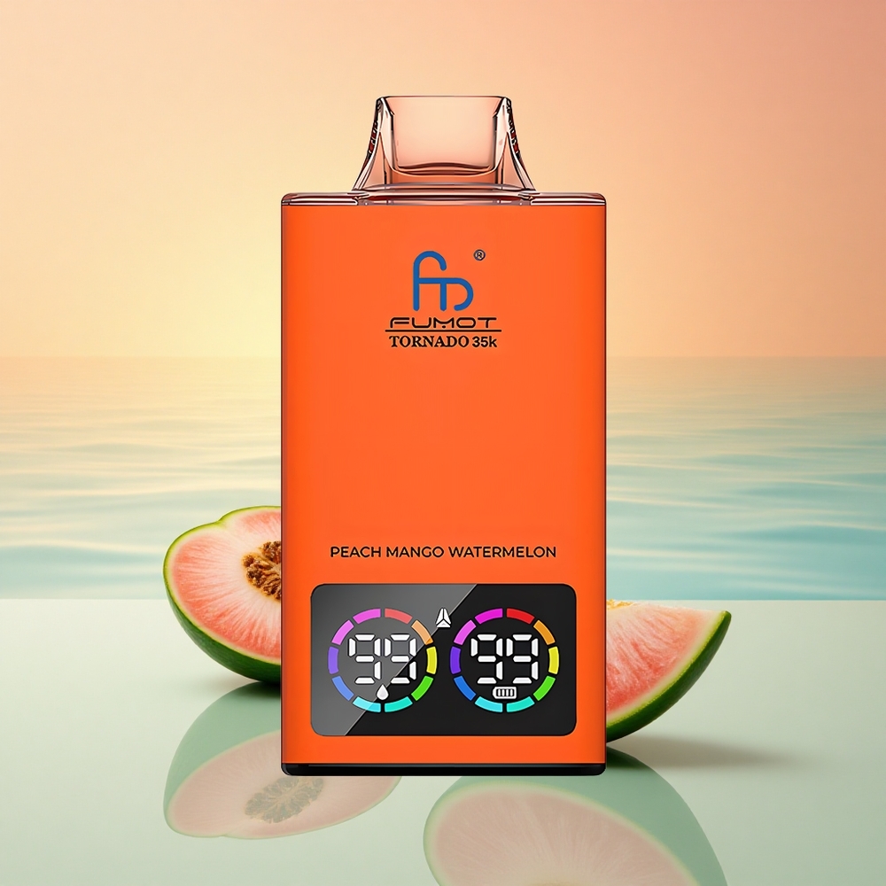 Fumot Tornado 35000 Puffs Pfirsich-Mango-Wassermelone Dual Mesh Coil USB-C Schnellladung