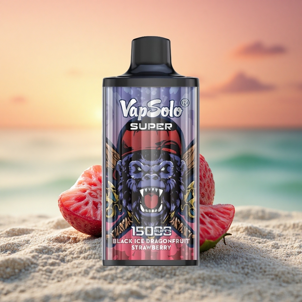 Vapsolo Super 15000 Puffs Schwarzer Eis-Drachenfrucht-Erdbeer mit 850 mAh Mesh Coil und Typ-C-Ladung