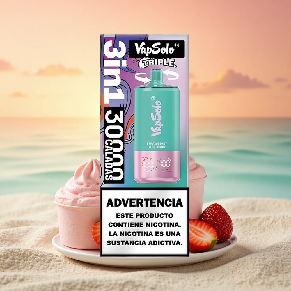 Vapsolo Triple 30000 Puffs Erdbeer-Eiscreme Typ-C 40ml 50mg
