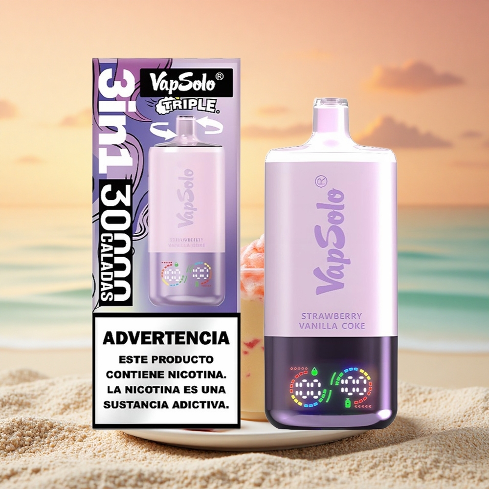 Vapsolo Triple 30000 Puffs Erdbeer-Vanille-Koks mit 40ml E-Liquid und Typ-C-Ladung