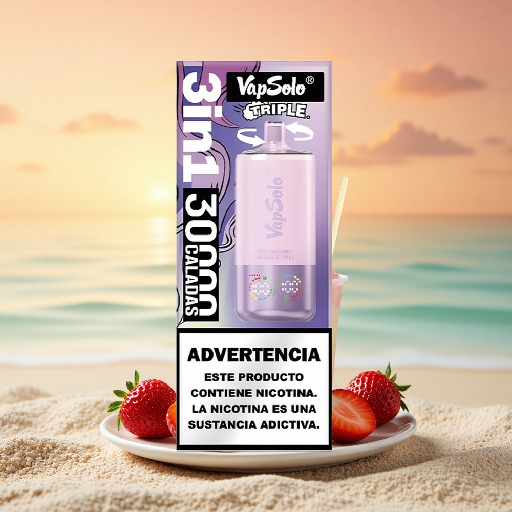 Vapsolo Triple 30000 Puffs Erdbeer-Vanille-Koks mit 40ml E-Liquid und Typ-C-Ladung