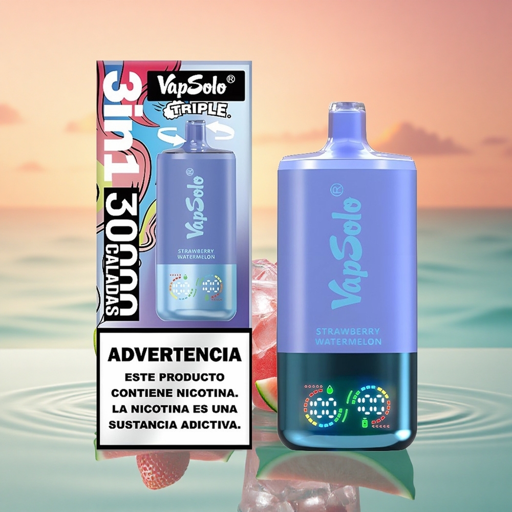 Vapsolo Triple 30000 Puffs Erdbeer-Wassermelone & Blaubeer-Eis mit 40ml E-Liquid und Typ-C-Ladeanschluss