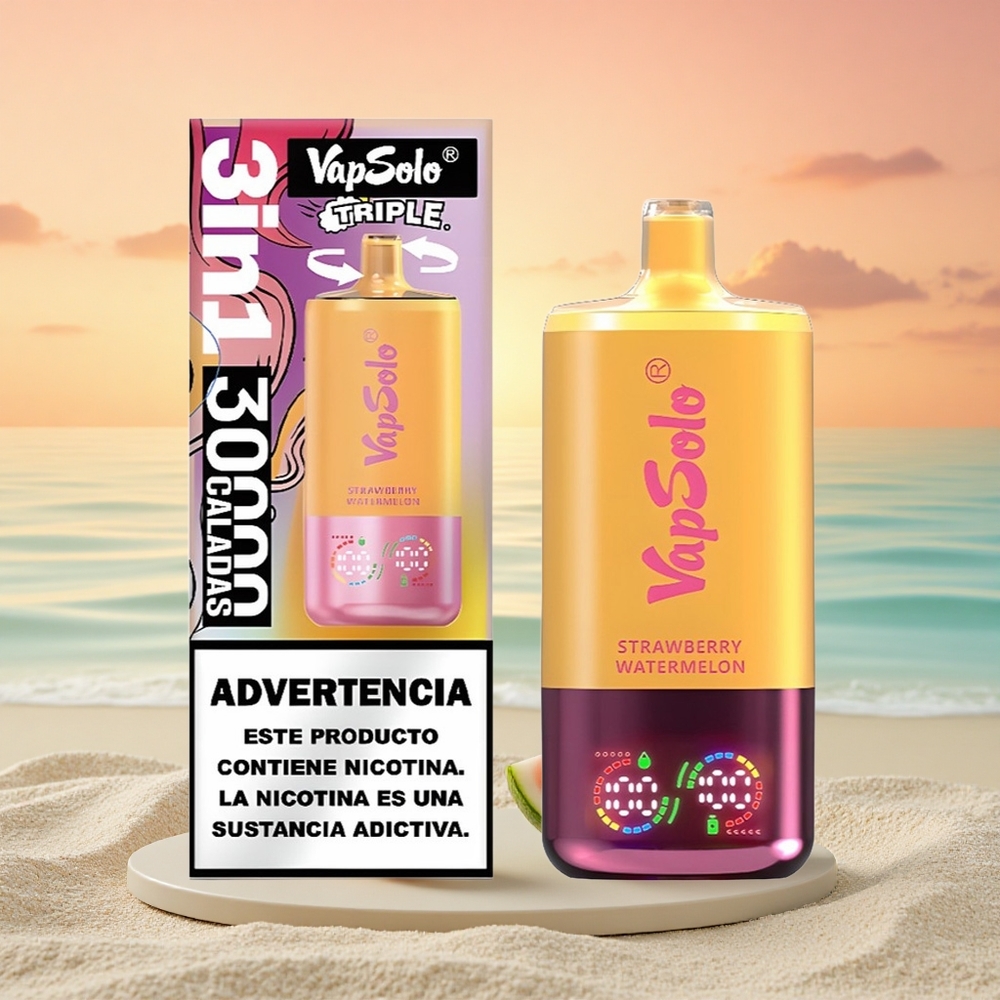 Vapsolo Triple 30000 Puffs Erdbeer-Wassermelone & Zitrone-Pfirsich mit 40ml E-Liquid und Typ-C-Ladung