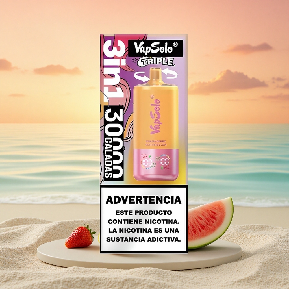 Vapsolo Triple 30000 Puffs Erdbeer-Wassermelone & Zitrone-Pfirsich mit 40ml E-Liquid und Typ-C-Ladung